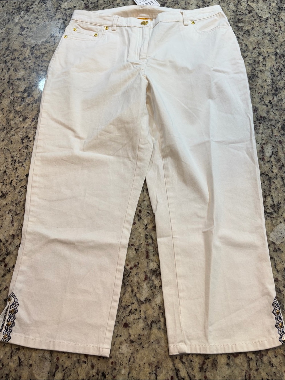Ruby Rd. White Embroidered with Studs Hem Chinos